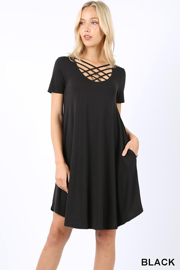 BLACK Criss Cross Breezy Short Dress
