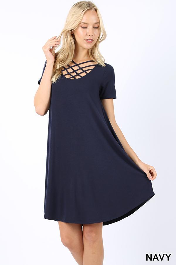 Navy Criss Cross Breezy Short Dress