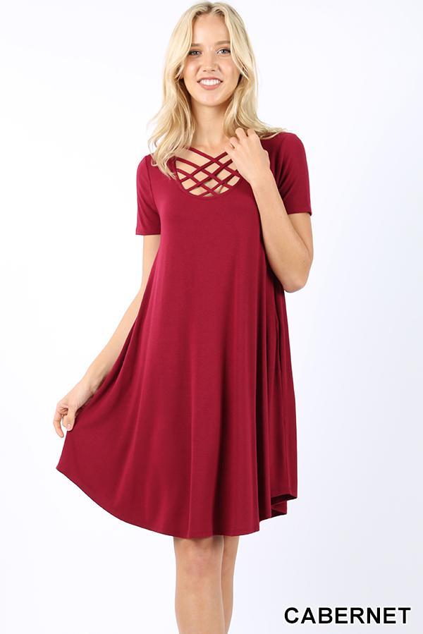 Cabernet Criss Cross Breezy Short Dress
