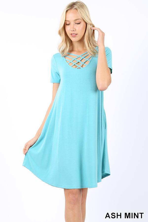 Ash Mint Criss Cross Breezy Short Dress